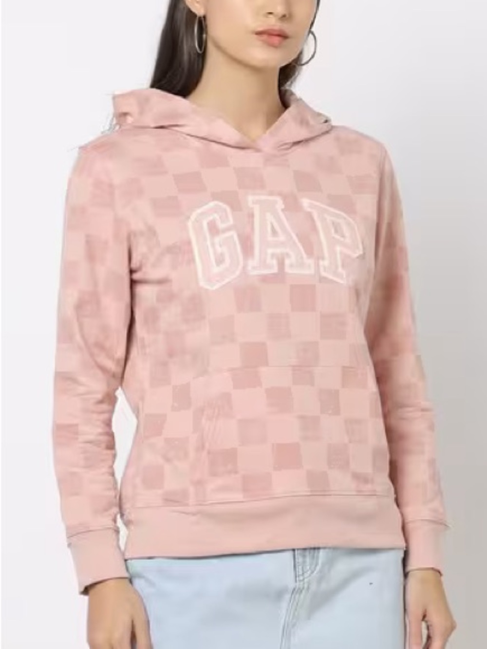 GAP Women’s Pink Checkerboard Spellout Pullover Hoodie Sweatshirt Large NWT CC - Picture 2 of 13